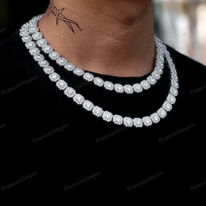 11mm 18 Inch VVS Brilliant Cut Moissanite Tennis Necklace 925 Sterling Silver Hip Hop Wedding Gold Plated Custom Design for Men