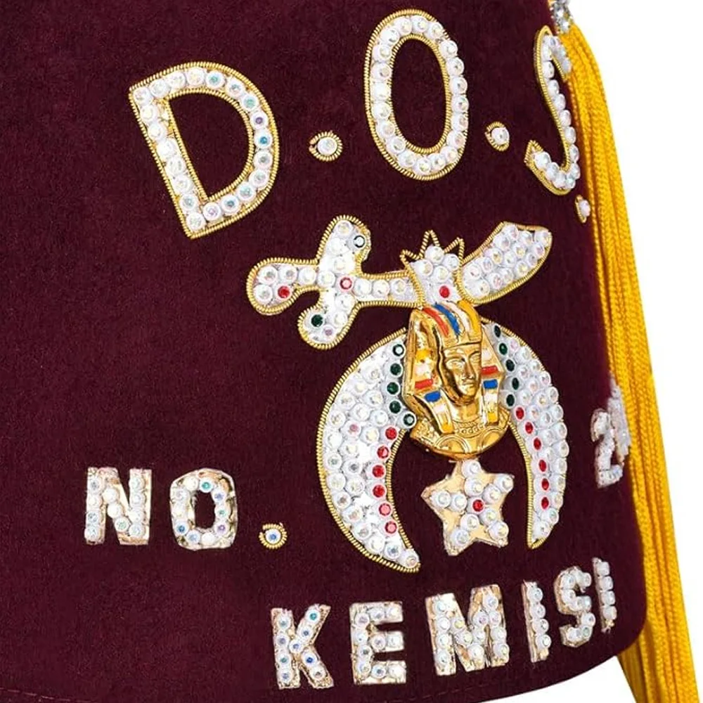 Shriners Masonic Fez Hat With Rhinestones And Gold Bullion Threads Fez