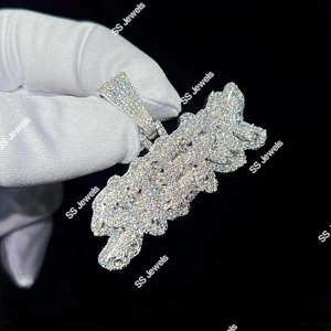Full VVS Moissanite Design Custom Iced Christian Letter AD Name Pendant Bling 925 Sterling Silver Rhodium Plated Claw Setting