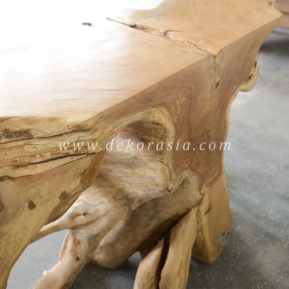 Teak Root Console Table with Carving, Teak Root Tables for Living Room Furniture, Wooden Console Table