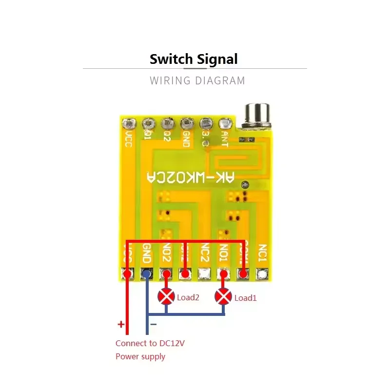 DC12V 2CH  Delay MINI RF Remote Controller Switch Set Transmitter and Receiver Led Light 433 MHz Remote Control