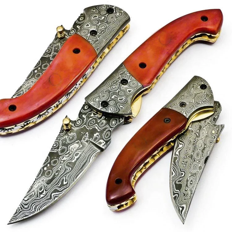 Sialkot / Folding Knife Damascus Steel Hunting Outdoor Pocket Knife