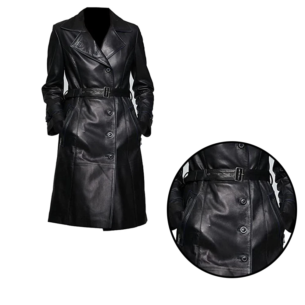 Long Coat Winter Wear Black Lambskin Leather Jacket For Women 2023 ...