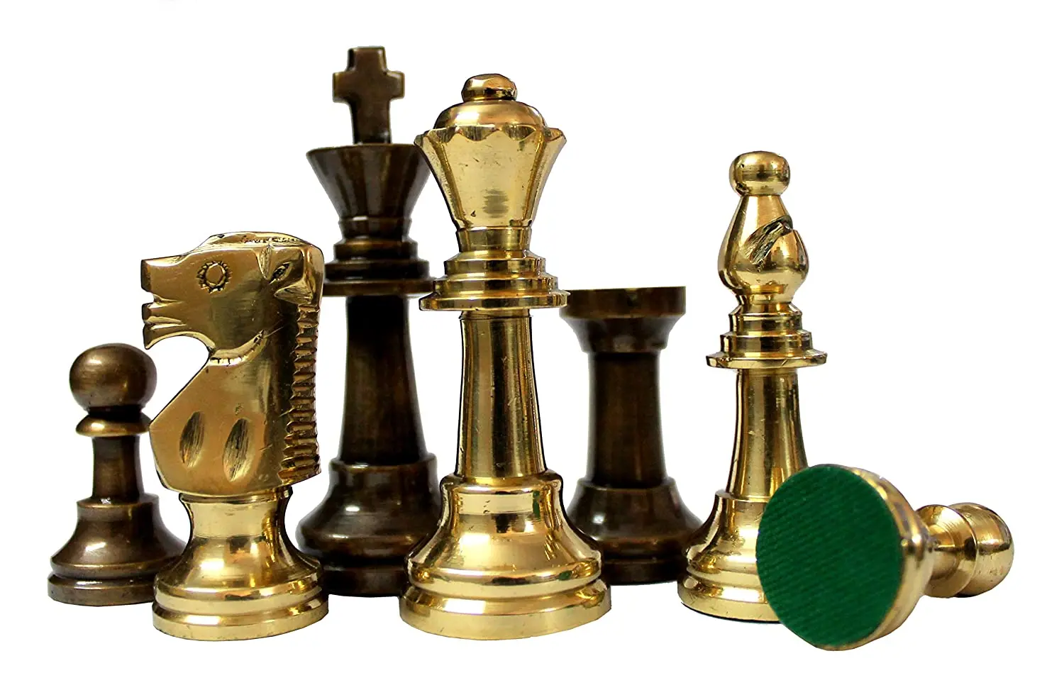 Chess Game Board Set - Made With Black Marble, & Brass Pieces (15" X 15")