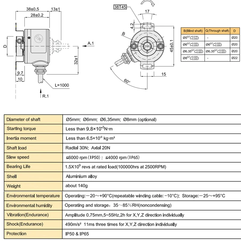 Hengxiang K38 straight hole encoder 8mm Optical Rotary Encoder Price Hollow Shaft Elevator 4096 pulse 4096ppr