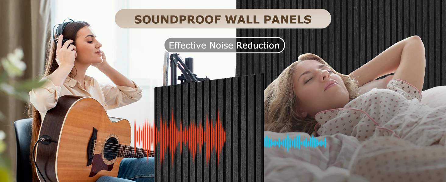product modern wood finish 3d fluted matte black acoustic wall panels 2pcs soundproof absorbing slat wall acoustic wooden panel-3