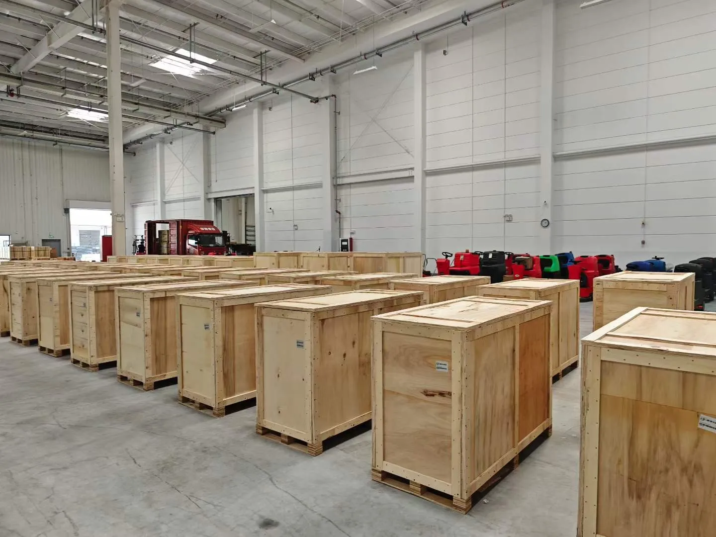 Rows of Alton wooden crates in warehouse before dispatch