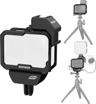 NEEWER Video Rig Cage Compatible with GoPro Hero 12 11 10 9 Light Mod Max Lens Mod, Durable Plastic with 3.5mm Media Audio Mic