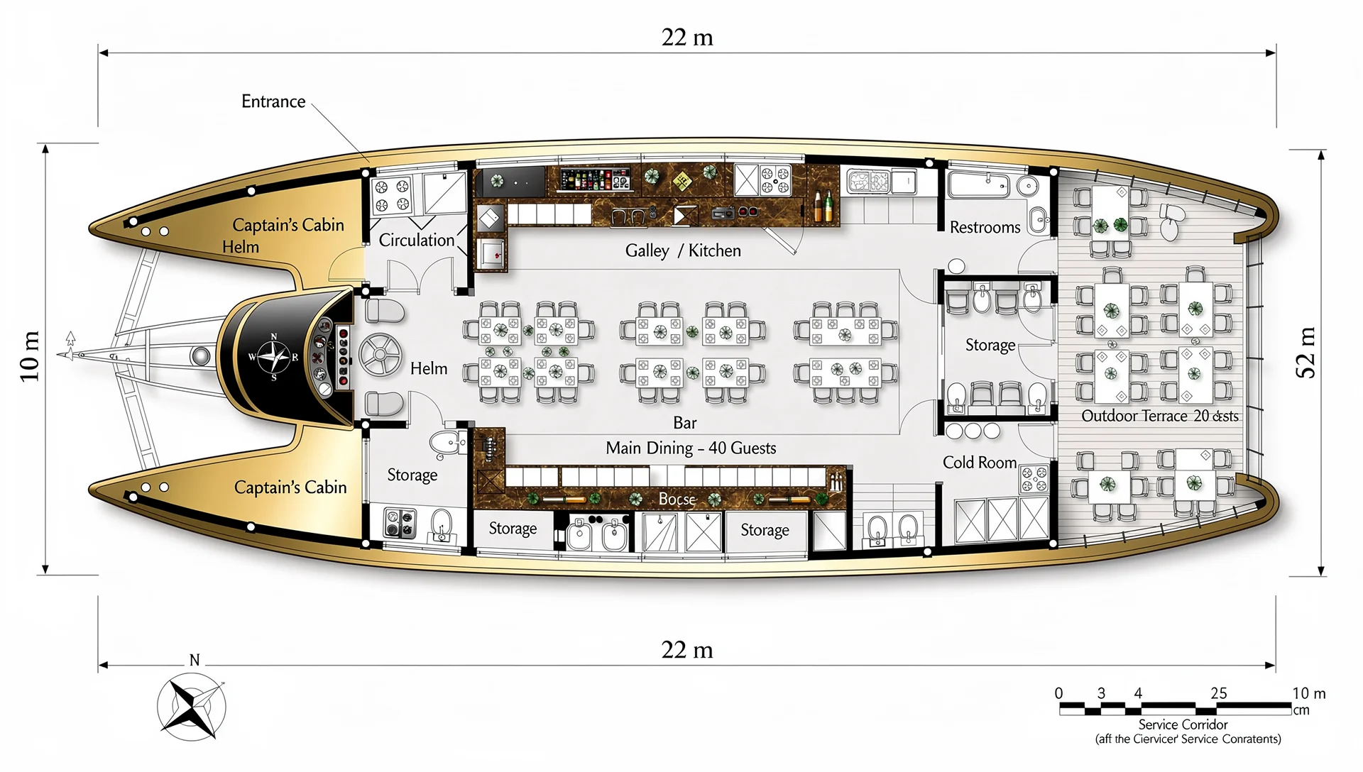UBI 2250 Customized Aqua Gastronomies 7.6M Aluminum Luxury Floating Restaurant Gasoline Engine Anchor Leisure Entertainment