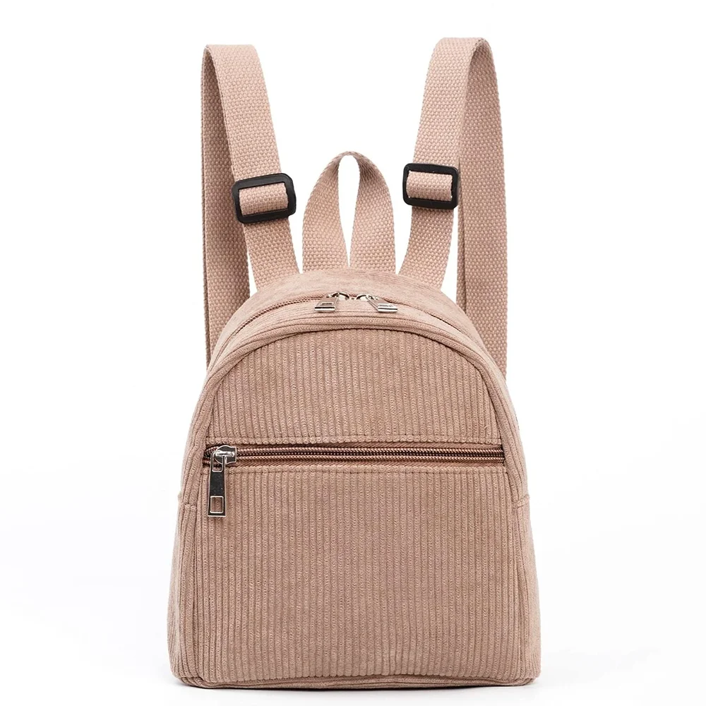 Casual Minimalist Rucksack Solid Color Corduroy Mini Backpack for Teen Girls Boy School Bag Purse Bookbags Daypack