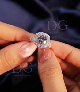 Double the Sparkle Double the Glam IGI Certified Lab Grown Diamond White Gold Round Cut Double Halo Pave Band Prong Setting Ring