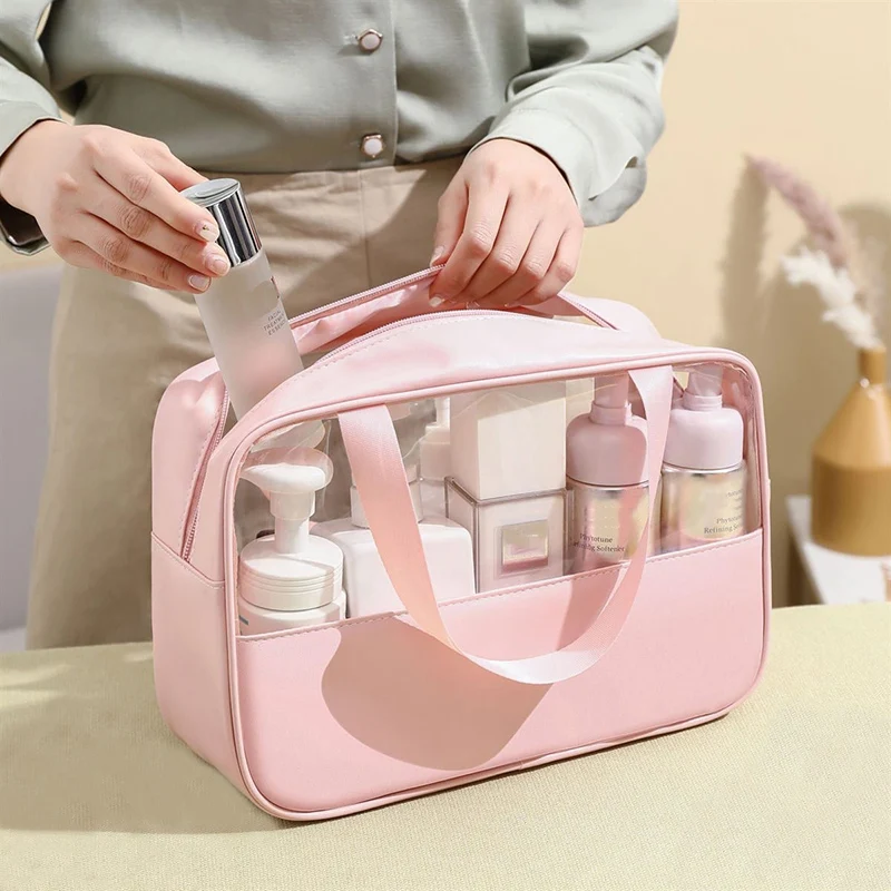 Multi-Functional Custom Waterproof Travel Clear PVC Makeup Case Transparent Toiletry Wash Bag For Women