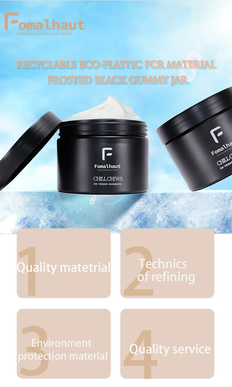 Ecoplastic Pcr Recyclable Screw Cap Matte Black Round Jar Cosmetic