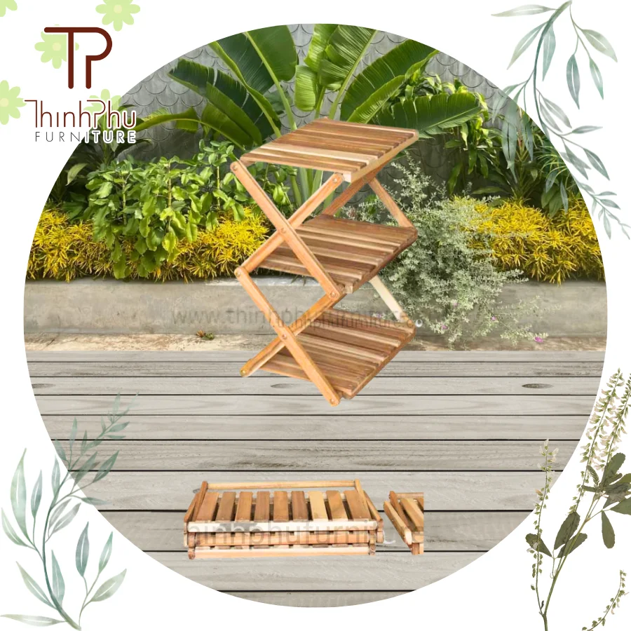Custom Storage Shelf 3 Tier Stand Bamboo Shoe Rack with Wooden and Foldeable Style