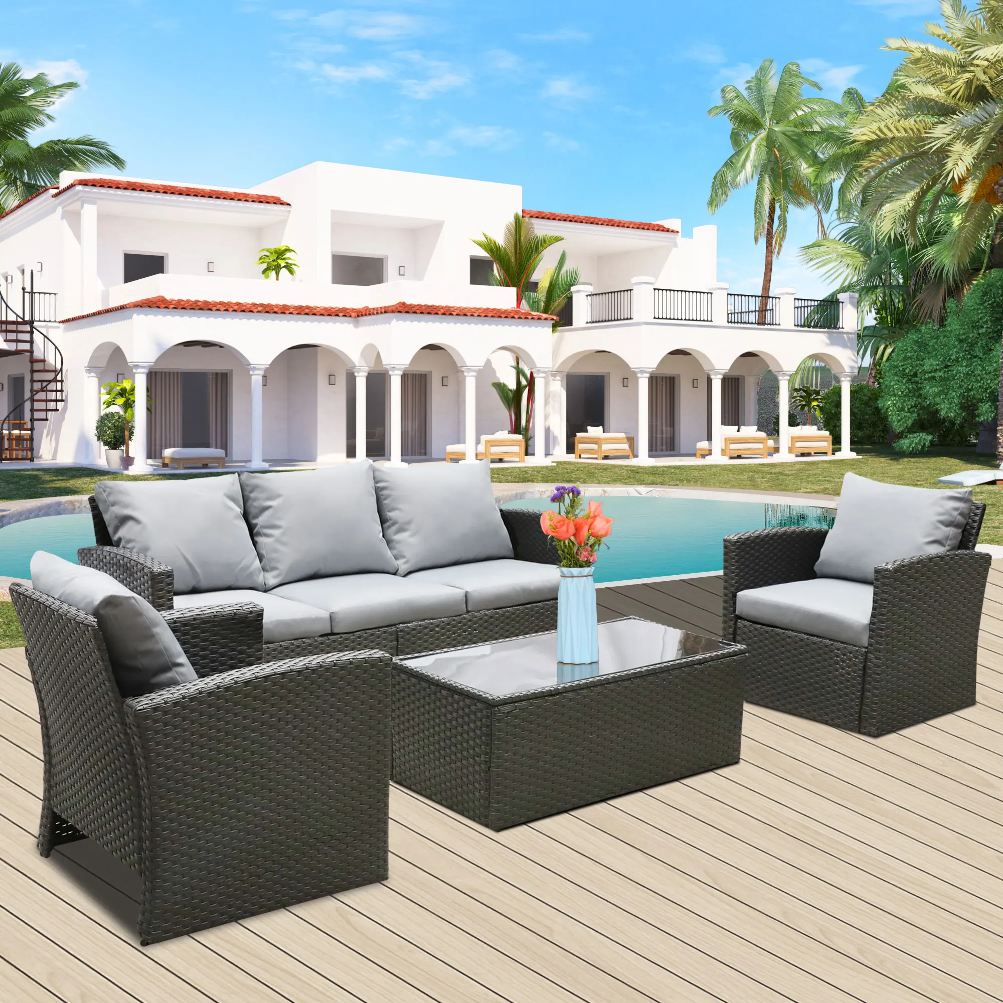 Best Selling Modern Designed Rattan Outdoor Furniture With Soft Fabric