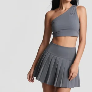 Customizable logo Breathable 2 Piece Golf One Shoulder High Waist Bamboo Tennis Skirts for Women