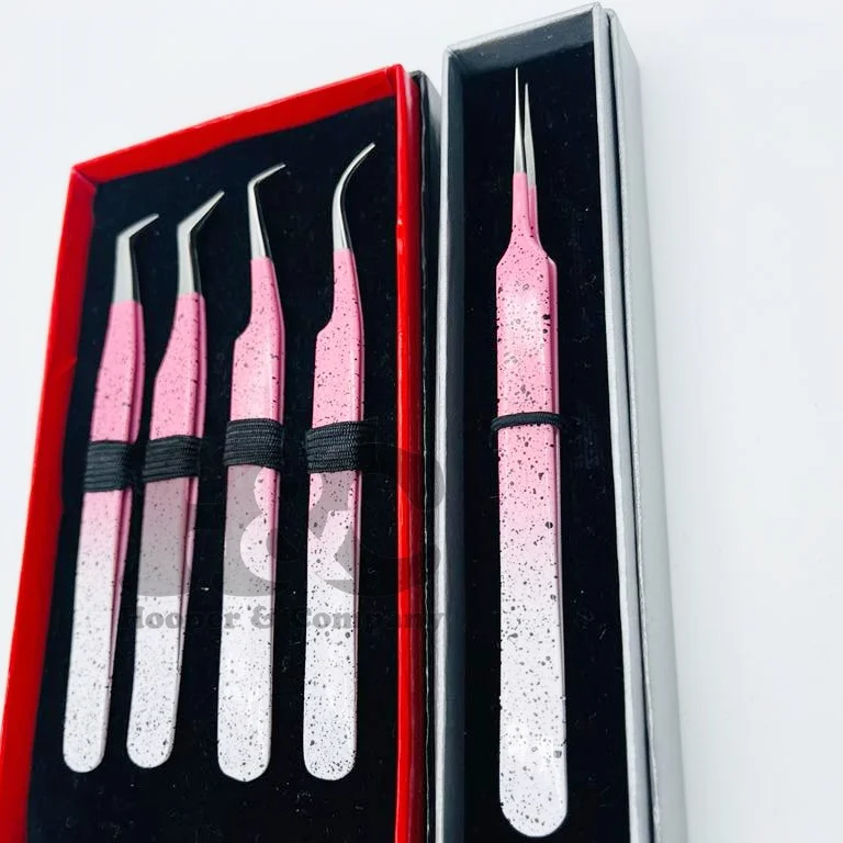 White Fiber Tip Tweezers Eyelash Extension Tweezer 45 Degree Tweezers