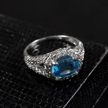 Best Selling High Quality Natural Swiss Blue Topaz Oval Cut Gemstone 925 Sterling Silver Ring Fine Jewelry Woman Ring Gifted