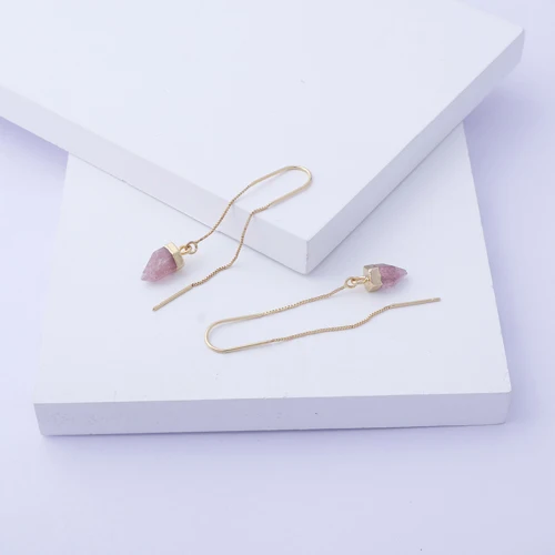 Trending Design Natural Cherry Quartz Gold Box Long Chain Thread