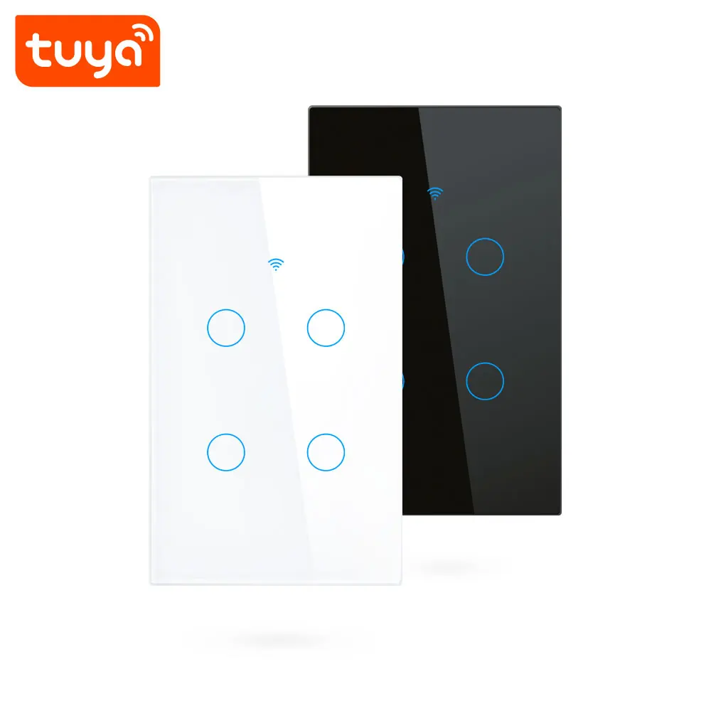 Tuya 4CH Smart WiFi Touch Switch US Standard 4 Gang Wall Light Switch Support Voice Control Alexa Google PST-TY-U4
