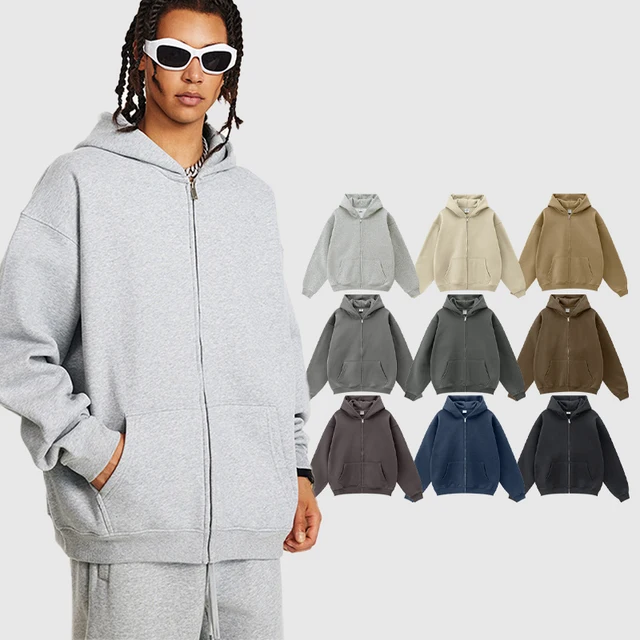 wholesale autumn new product high quality drop shoulder heavyweight hoodie zipper knitted cardigan full zip up hoodie