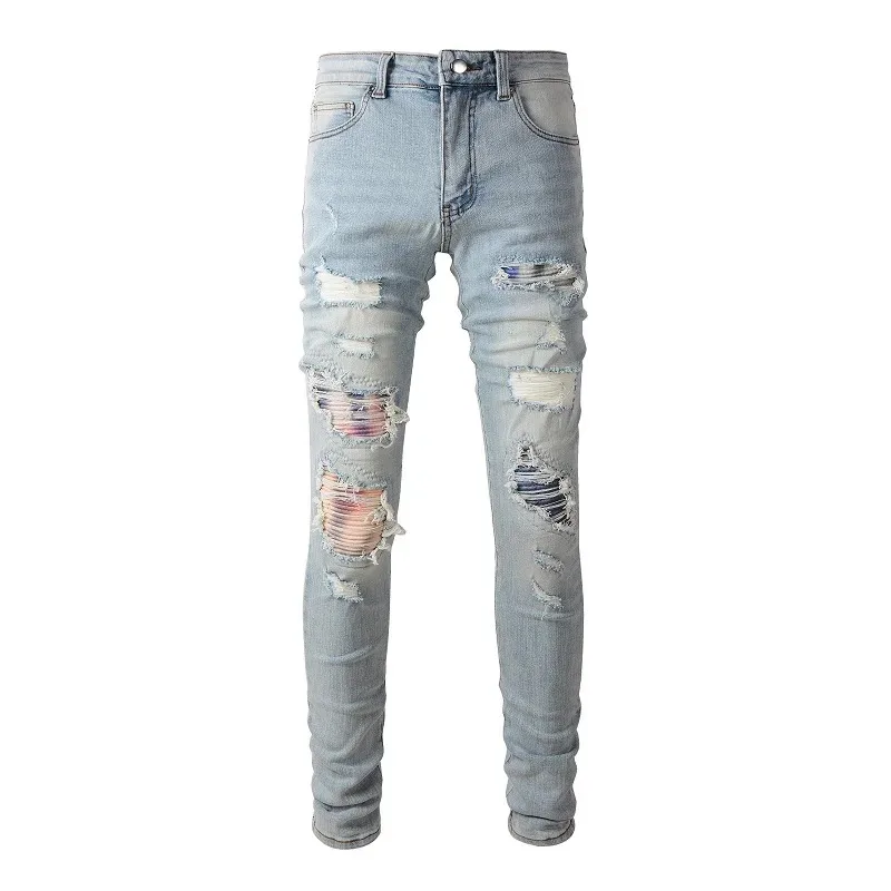 Wholesale Men Custom Logo Jeans Plus Size Men's Ripped Denim Slim Baggy ...