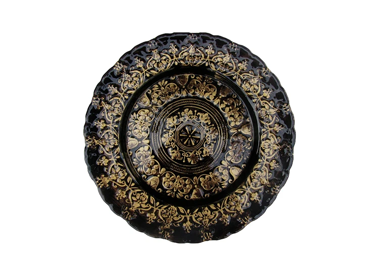 Unique Design Elegant Royal Decoration Plates Wedding Event Banquet Dinnerware Silver Gold Glass Charger Plates