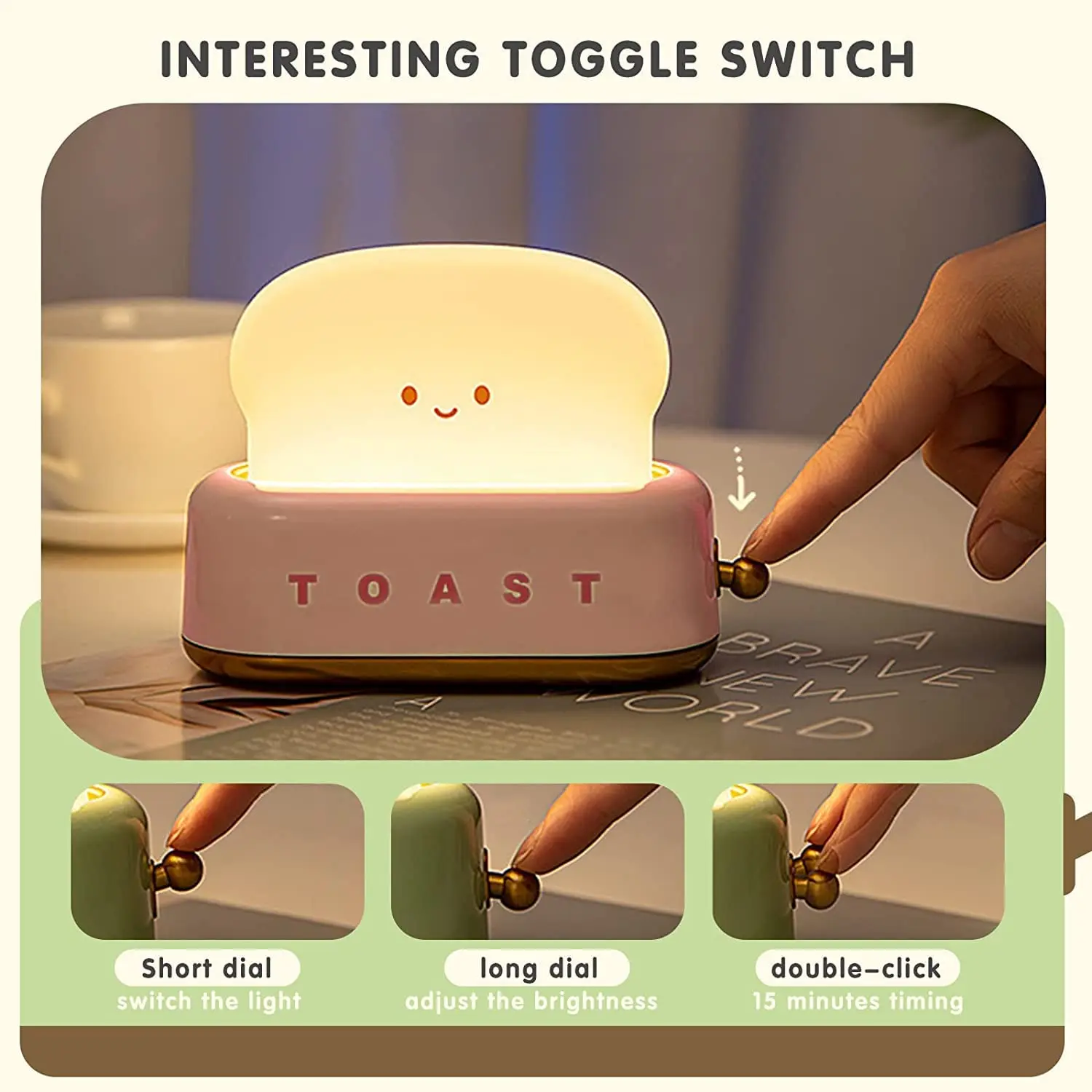 Decorative 3D Toaster Lamp Dimmable Baby Room Led Kids Gift Rechargeable Portable Night Light Bread  Mini Decor Lamp details