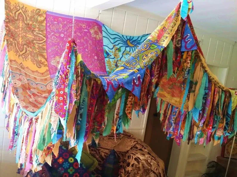 Fabric Canopy Tent for Party Camping Picnic Bed Canopy Shabby Chic Wedding Hippie Wild Floral Patchwork Bohemian Backdrop Tent