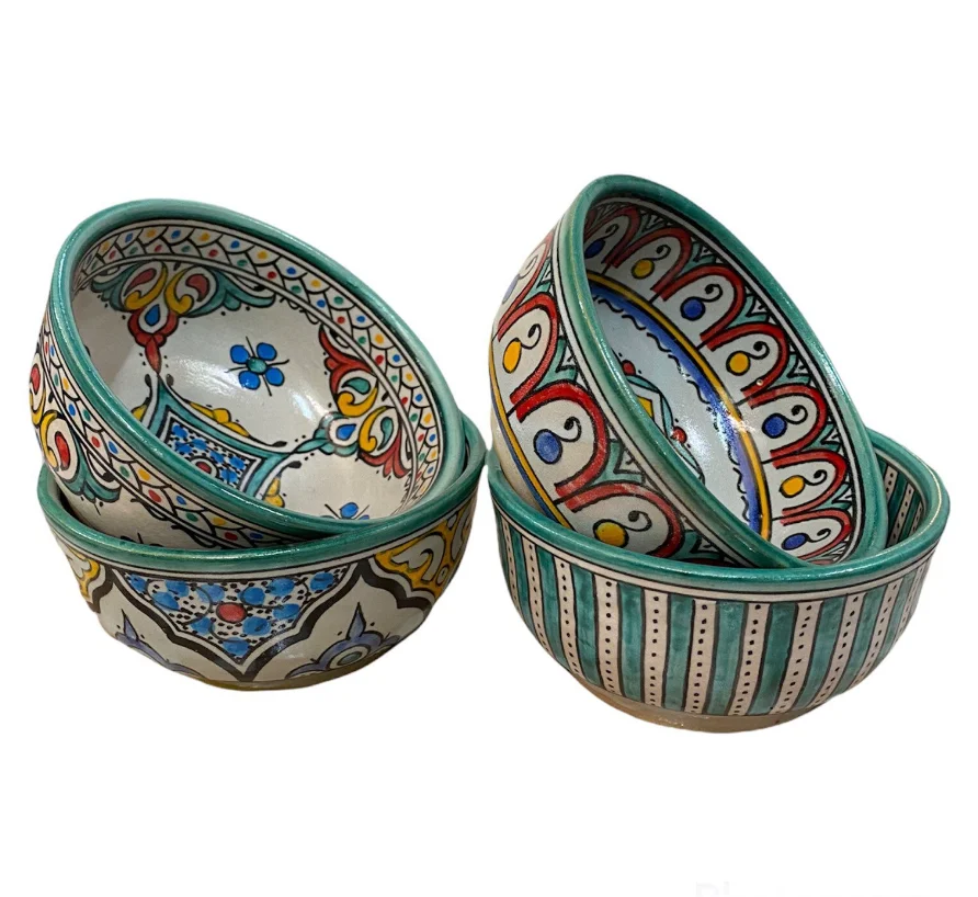 Moroccan Set Of 4 Colorful Fes Ceramic Bowls Handmade In Fes Hand ...