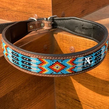 New Western Hand Tooled Leather Turquoise Beaded Dog Collar For Pets ...