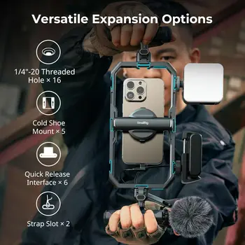 For SmallRig Universal Quick Release Phone Cage Kit Basic, Aluminum Smartphone Video Rig Kit with Wireless Control Dual Handles detail image