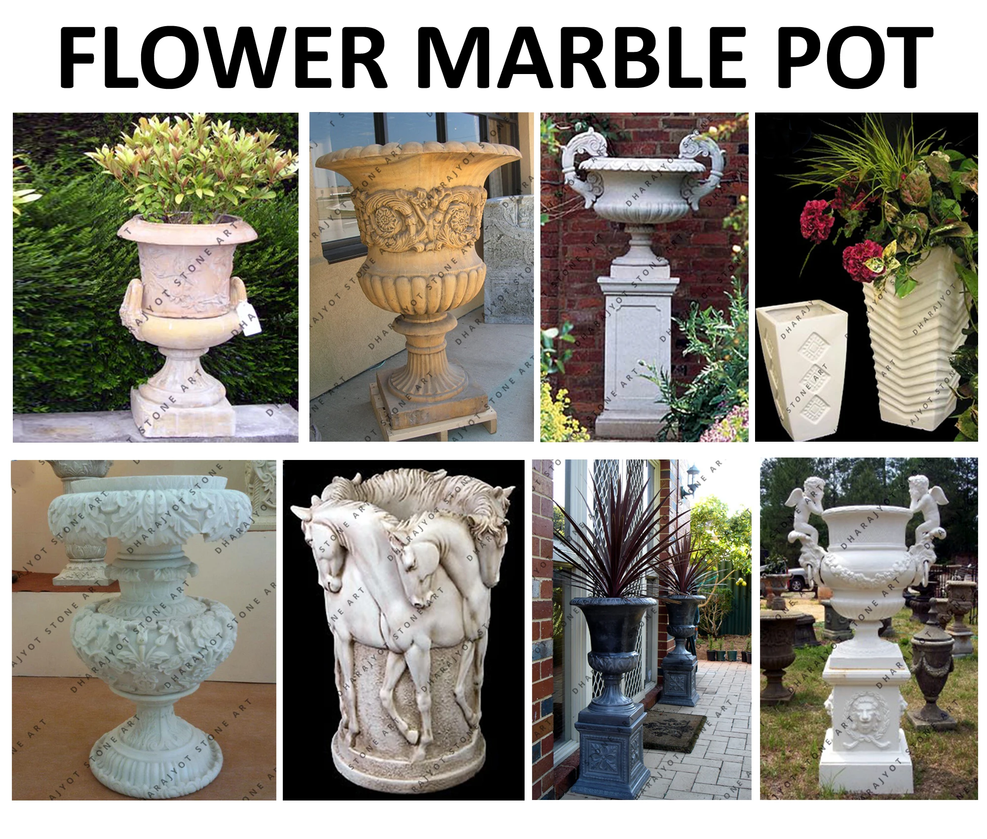 Traditional Granite Flower Pots Hand Carved Sets Sandstone Flower Pot