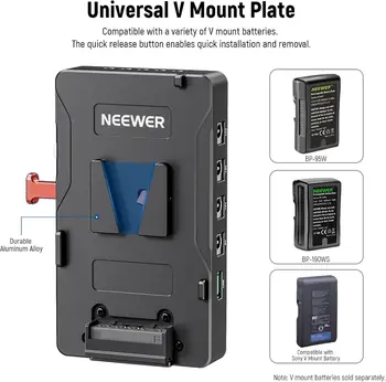 NEEWER V Mount Battery Plate with 15mm Rod Clamp, Power Supply Splitter PD 60W Type C&D Tap/DC15V Port, Compatible with Fxlion detail image