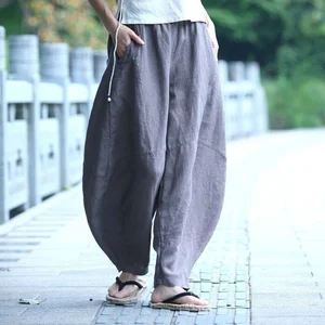 OEM Vintage High Waist Wide Leg Culottes for Ladies Custom Streetwear Casual Pants with Button Decoration Long Pant Trousers