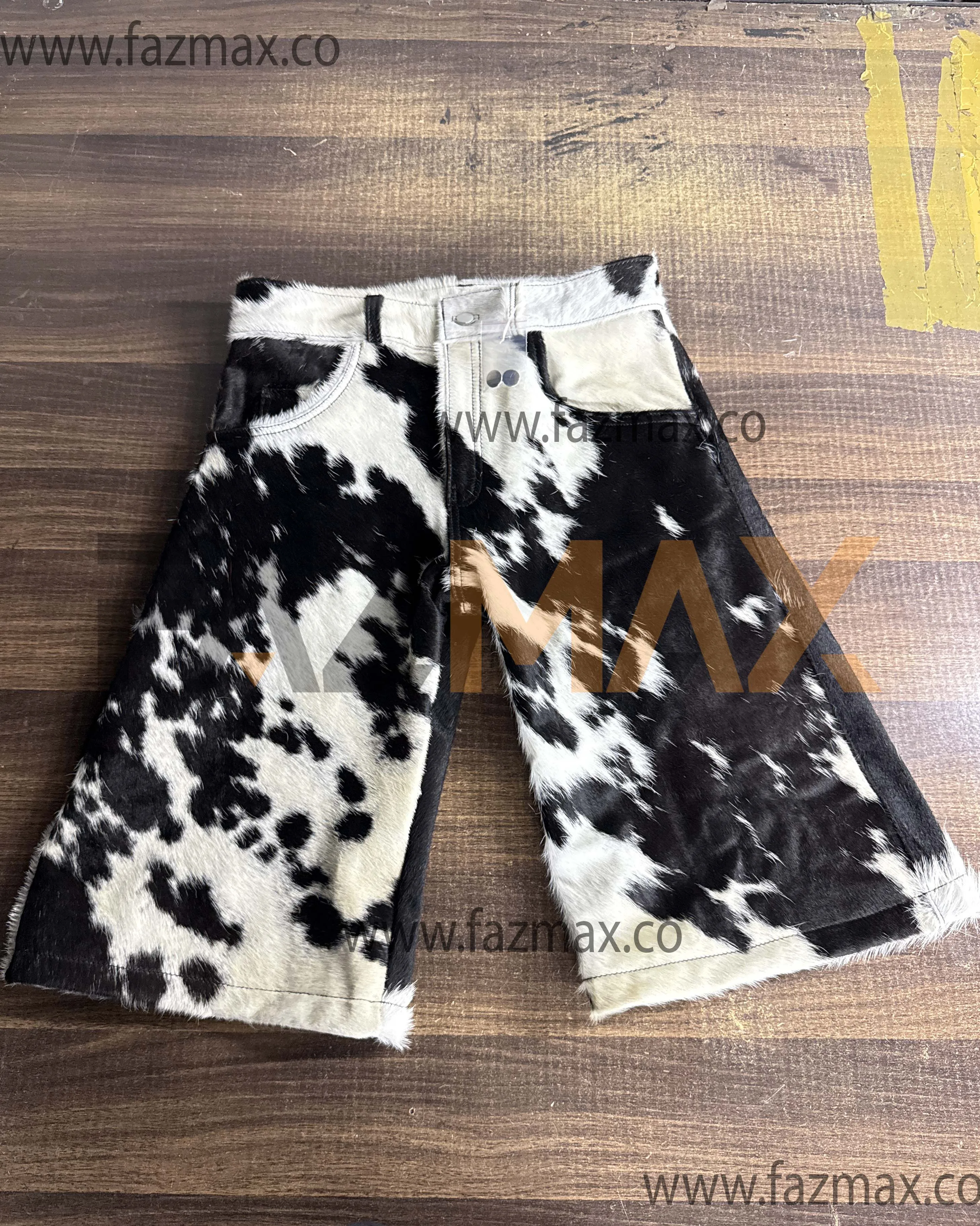 Hairs on Cow Print leather shorts High Waisted Cowhide Baggy