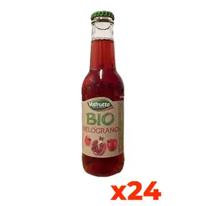 Valfrutta Premium Quality Italian Organic Pomegranate Juice 200ml Glass Bottle Fresh Fruit Rich in Vitamin C 24-Pack
