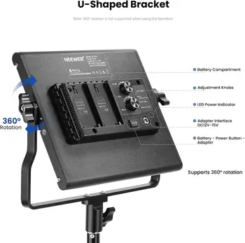 NEEWER 2 Pack Bi Color 660 LED Video Light and Stand Kit: (2) 3200-5600K CRI 96+ Dimmable Light with U Bracket and Barndoor detail image