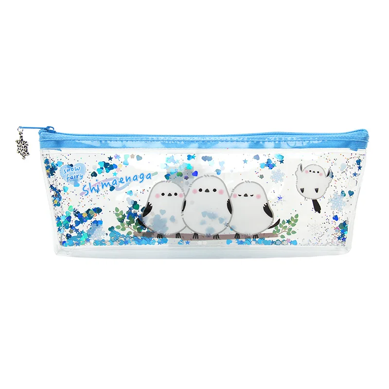 INTERWELL Sparkly Penguin Glitter PVC Pencil Case Durable Zippered Organizer for Kids Shiny School Supplies Stationery Pouch