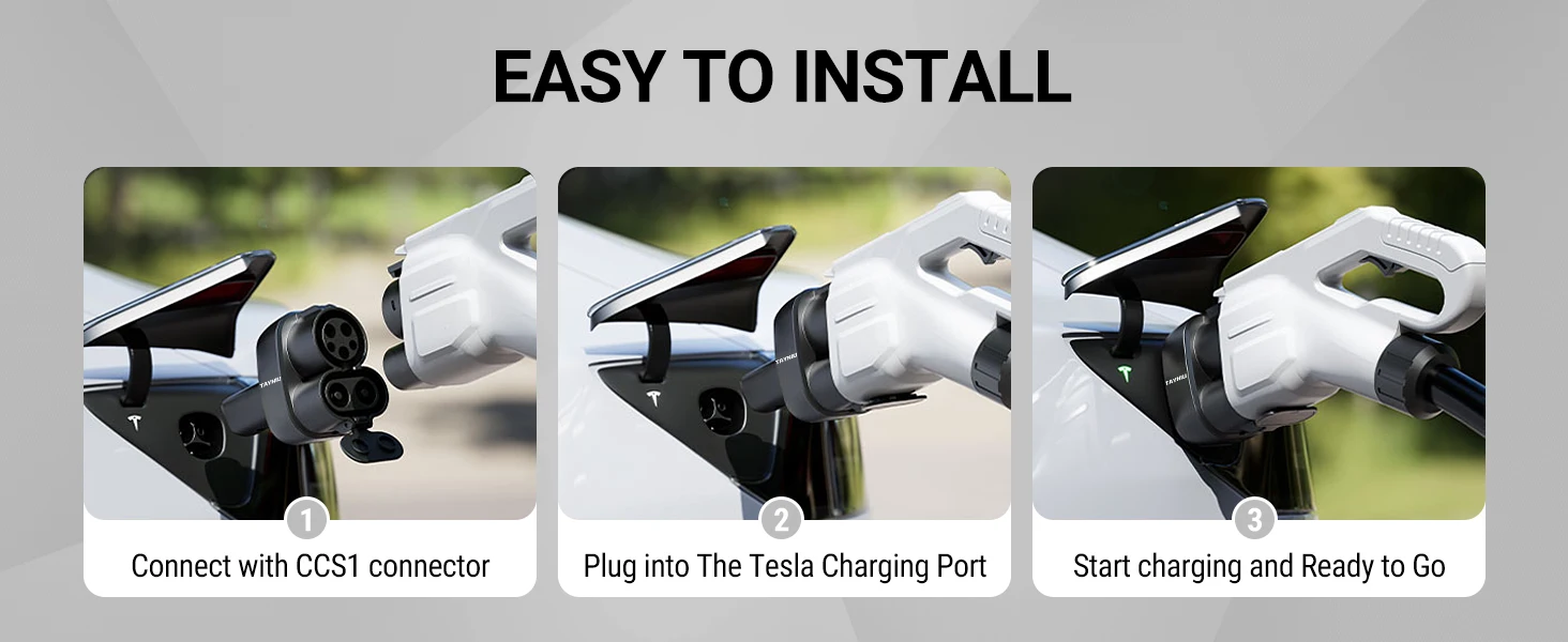 TAYNIU CCS1 & J1772 Type1 to Tesla Adapter 2-in-1 250kW Super Fast Charging with Level 1, 2, 3 Station for Model Y, 3, S, X