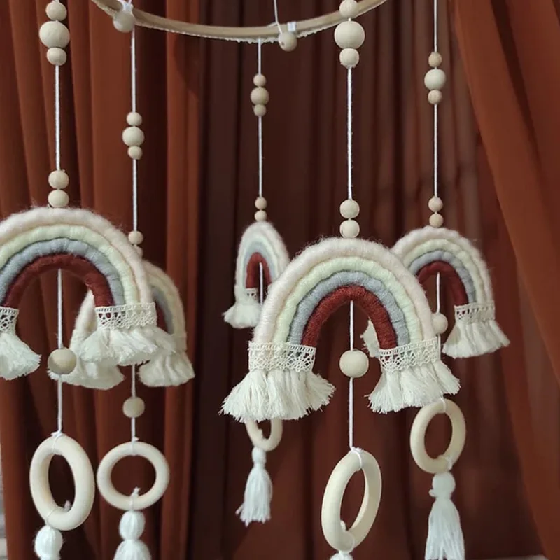 Macrame Rainbow Crib Baby Mobile,Beads Mobile,Gender Neutral Nursery
