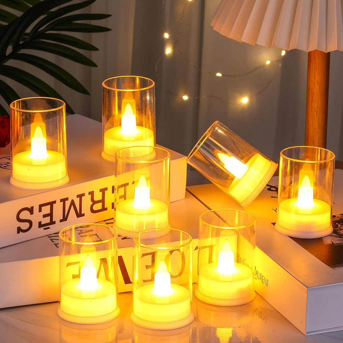 product small cup wax transparent plastic flameless led candle night light home decoration christmas party decoration light-30