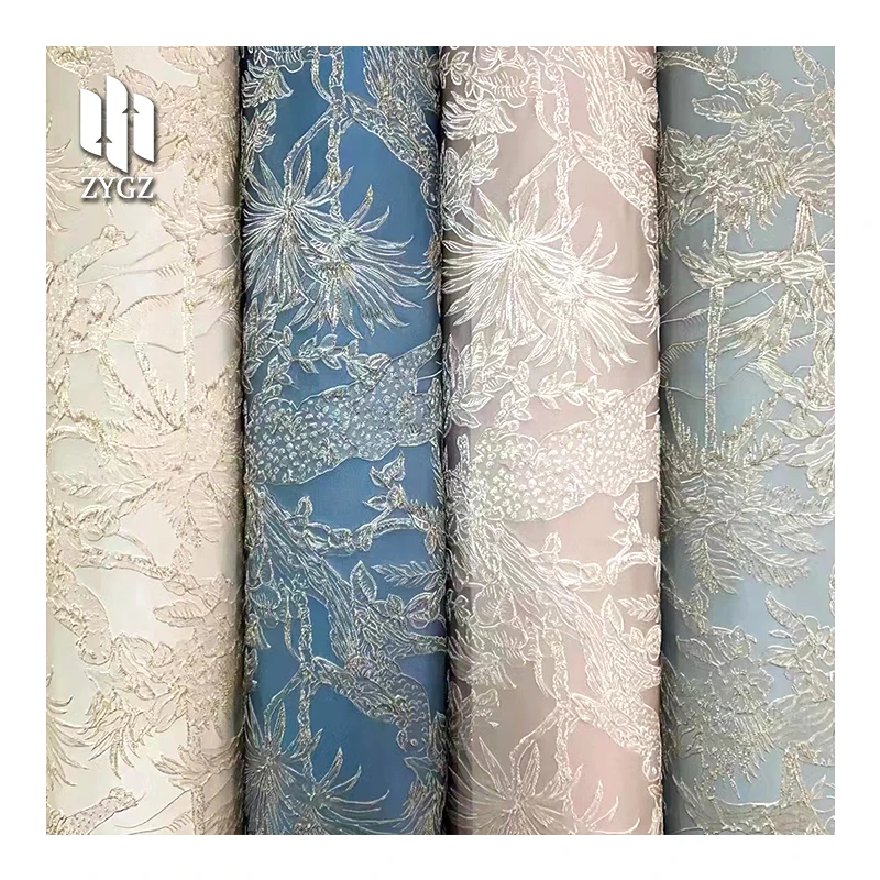 100% Polyester Luxury Floral Embroidery Jacquard Fabric Brocade ...