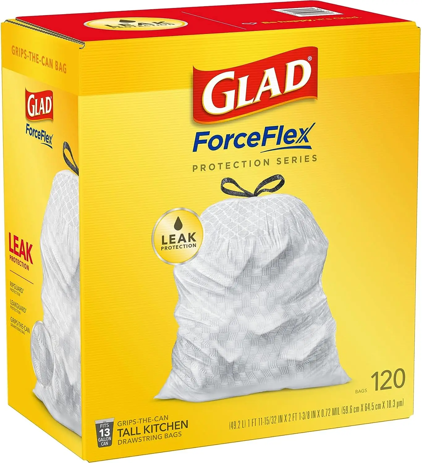 Glad Forceflex Tall Drawstring Trash Bags,13 Gallon White Trash Bags