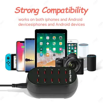 Alternative view of EONLINE 3D 50W/10A 10-Ports USB Charging Station Multi Port USB Hub Charger with for Cellphone &amp Tablet Multiple Devices