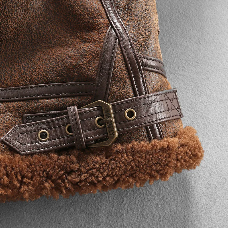 Classic B3 Bomber Jacket For Men Genuine Sheepskin Leather Coat_voghion.com