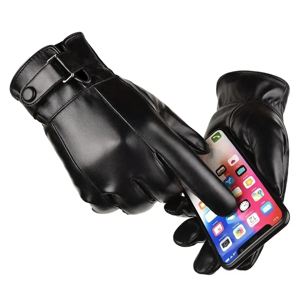 Winter Gloves for Men Genuine Leather Outdoor Cycling Black Real Sheepskin Keep Warm Driving Motorcycle