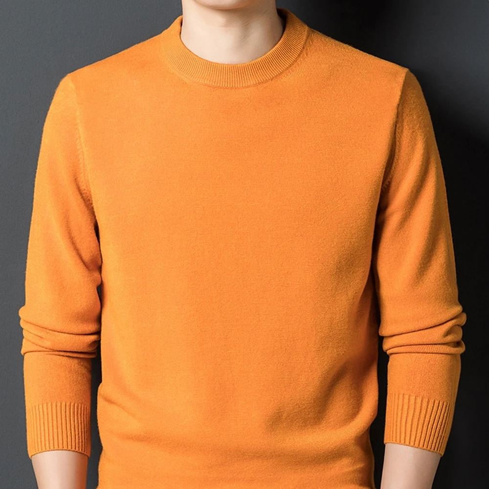 Knit Sweater For Mens Solid Color Casual Round Neck Pullover Sweater
