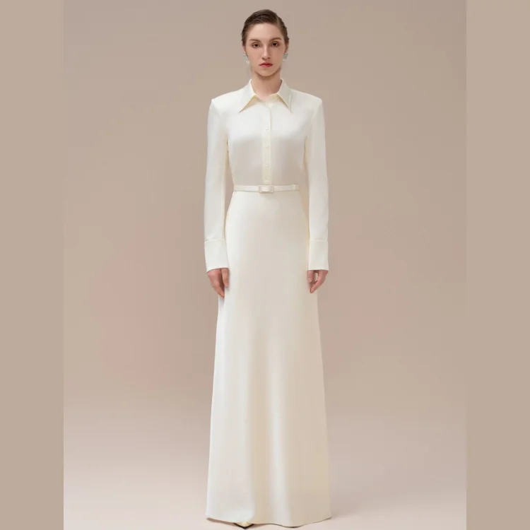In Stock Long Dresses Women Elegant AUDREY DAY DRESS Long Sleeve 89% Triacetate - 11% Polyester Women's Fashion Clothing
