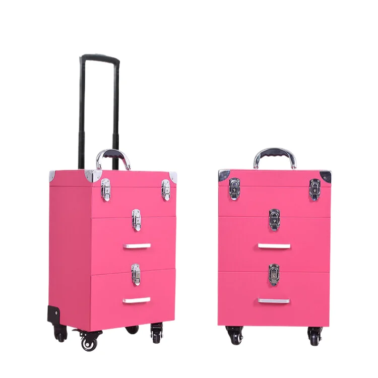 Rolling Travel Lockable Rolling Train Case With Mirror Drawers Makeup